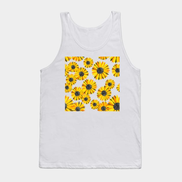 Watercolor Sunflowers Pattern - Yellow Background Tank Top by monitdesign